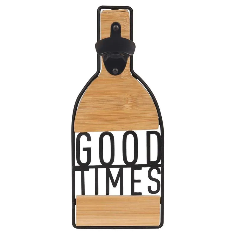 Cabide De Parede Abridor De Garrafa Good Times Metal Preto E Madeira 27140 Tuut