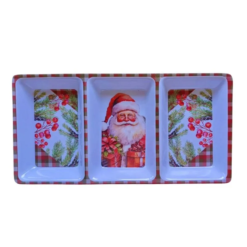 Petisqueira Natalina 3 Divisórias Papai Noel / Berries Melamina
