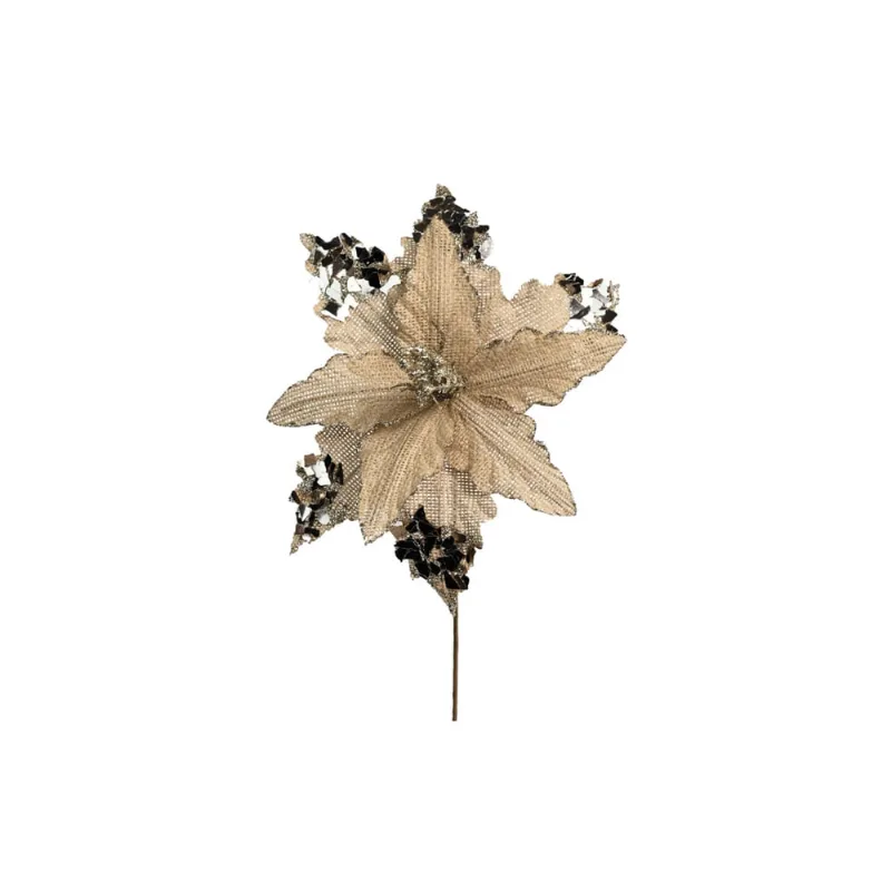 2 Flores Natalina Bico Papagaio Rústica Dourada 30CM
