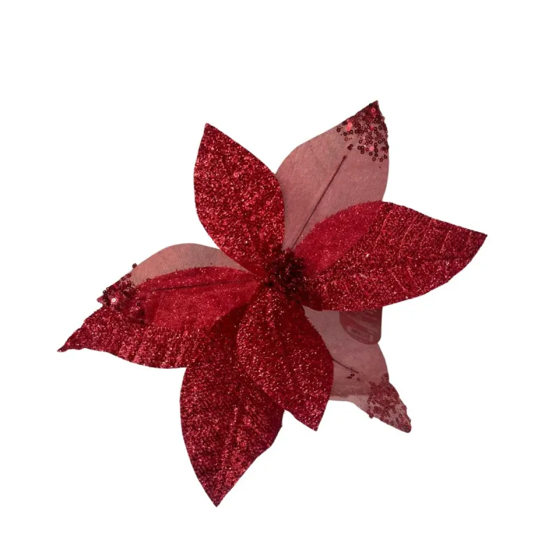 Flor Bico Papagaio Mescla Gliter Magizi 35cm Vermelho