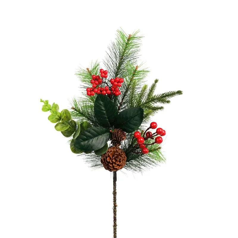 Galho Pick Natalino Folhagem Berries e Pinha 60CM