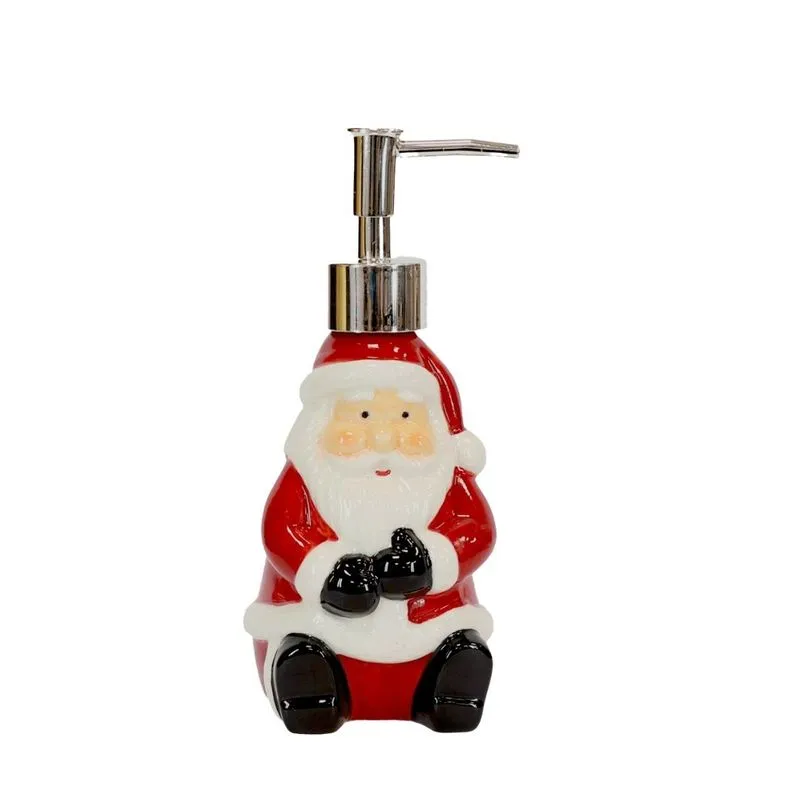 Porta Sabonete Líquido Cerâmica Papai Noel 300ml Com Bico Cromado - Magizi