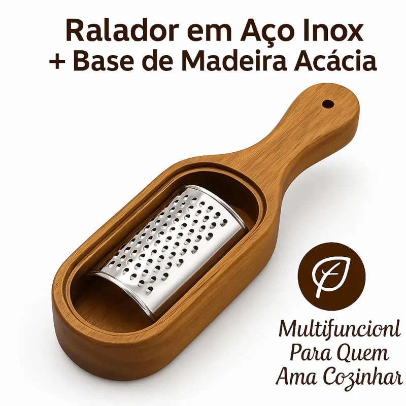 Ralador Manual com Suporte em Inox e Madeira Acácia | Utilidades Domésticas | Outlet de Casa