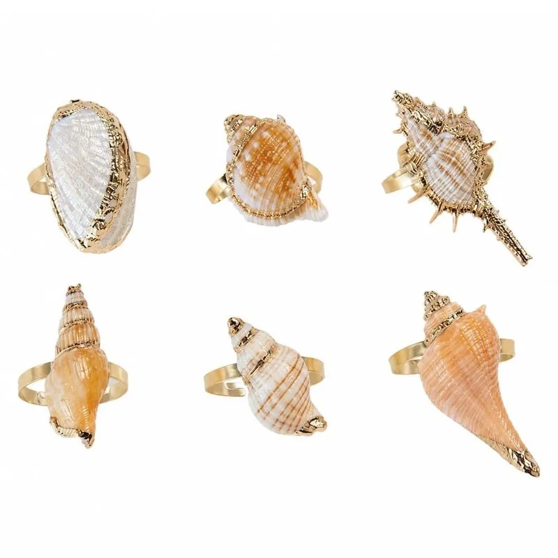 Conjunto 6 Anéis para Guardanapos Conchas Dourado