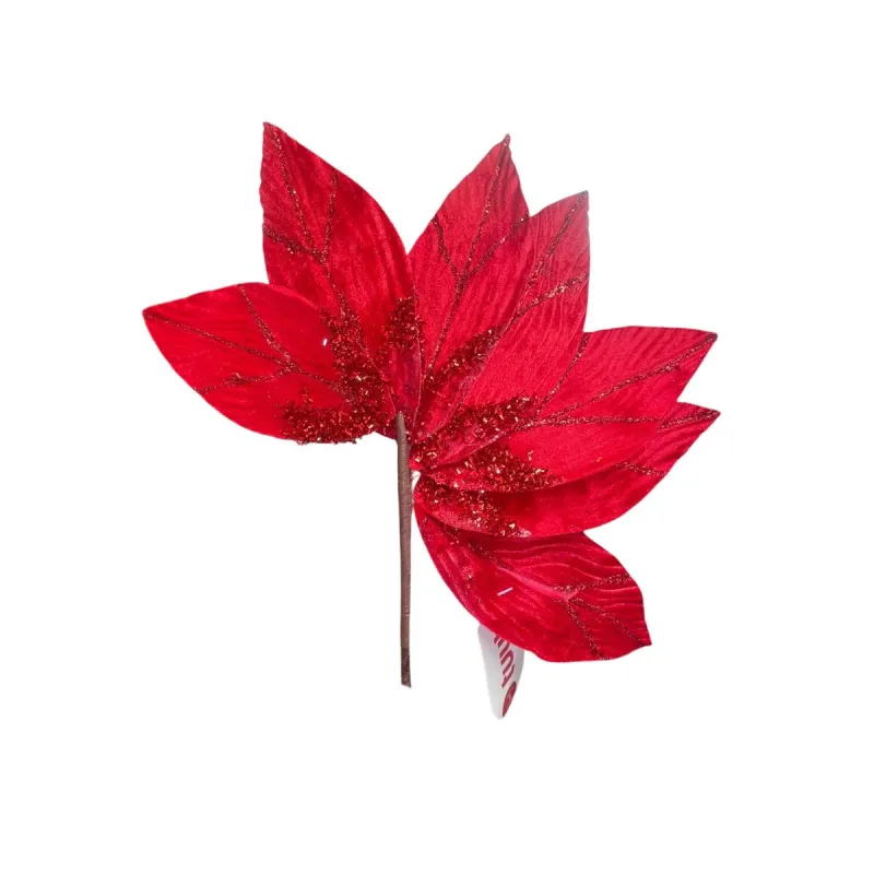 Flor Galho em Leque Magizi com Gliter 50cm Vermelho