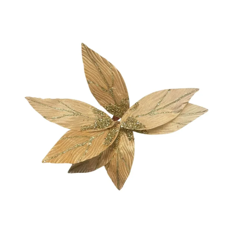 Flor Galho em Leque Magizi com Gliter 50cm Dourado