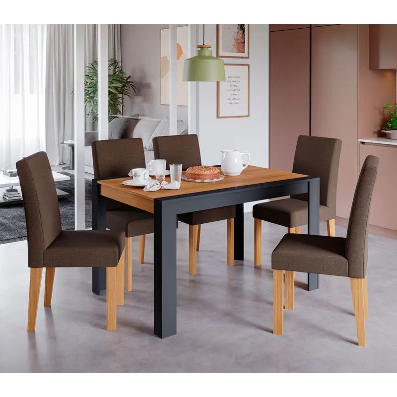 Mesa de Jantar Cimol Grace 130 x 90 cm e 06 Cadeiras Maia Chumbo / Nature