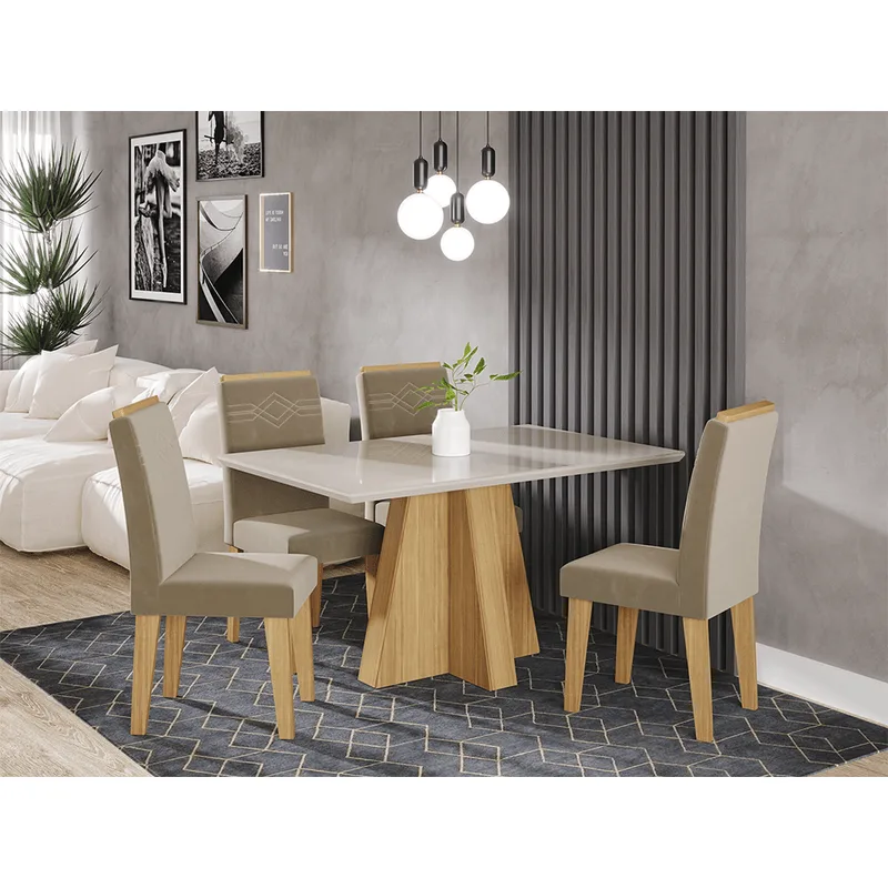 Conjunto de Jantar 130 x 80 cm Patrícia 4 Cadeiras Taís Nature Jolie Cimol
