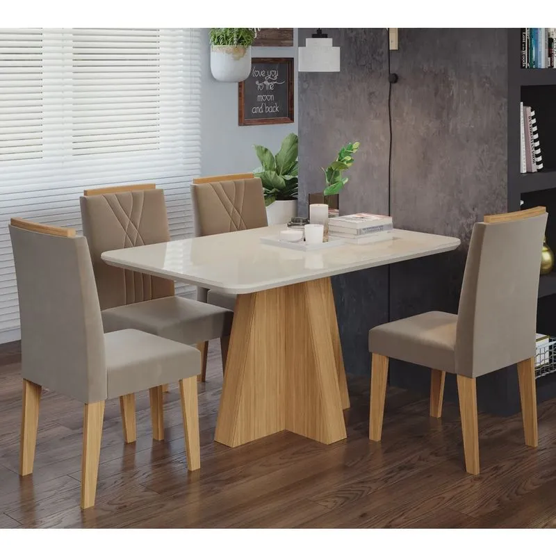 Mesa para Sala De Jantar Maite 130 x 80 cme 4 Cadeiras Nicole Cimol Nature/Offwhite/Joli