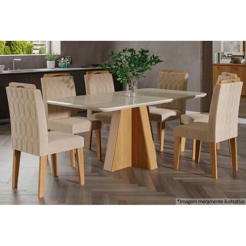 Sala De Jantar Completa Maite C Tampo Madeirado C Vidro Canto Reto 160cm 6 Cadeiras Paola Nature Ow Nude Cimol