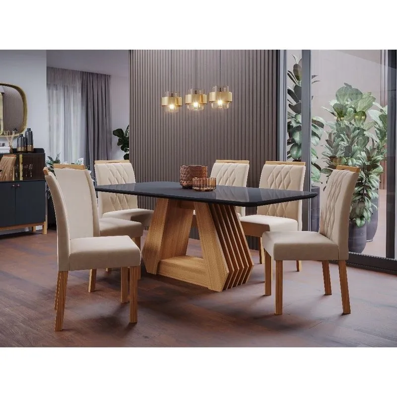 Conjunto Sala de Jantar Mesa Ágata 180cm 6 Cadeiras Juliana Cimol