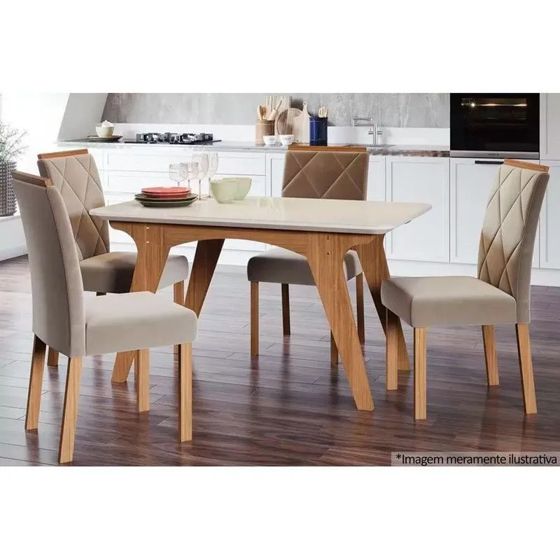 Sala De Jantar Completa Selena C Tampo Madeirado 130cm 4 Cadeiras Fernanda Nature Ow Joli Cimol
