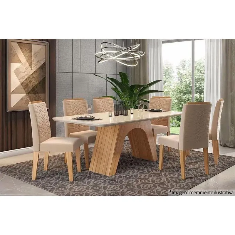 Sala De Jantar Completa Clara C Tampo Madeirado C Vidro 180cm 6 Cadeiras Clarice Nature Ow Nude Cimol