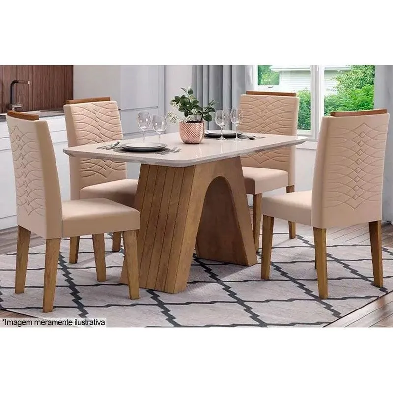 Sala De Jantar Completa Clara C Tampo Madeirado 130cm 4 Cadeiras Clarice Nature Ow Nude Cimol