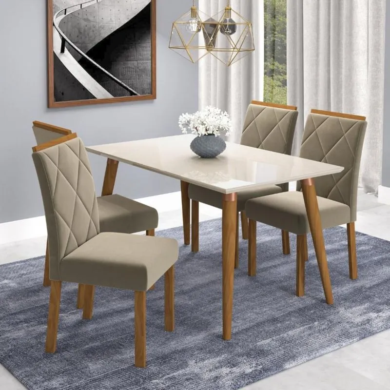 Conjunto Sala de Jantar Mesa Adele 130cm 4 Cadeiras Fernanda Cimol