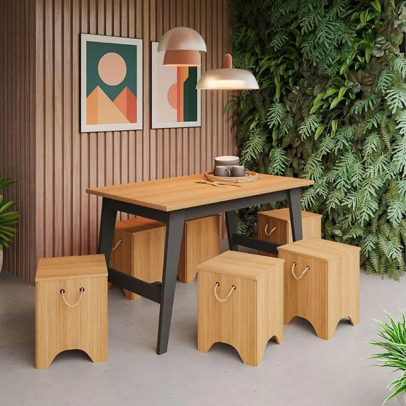 Mesa Com 6 Bancos Aurora Kim-cimol Chumbo Nature