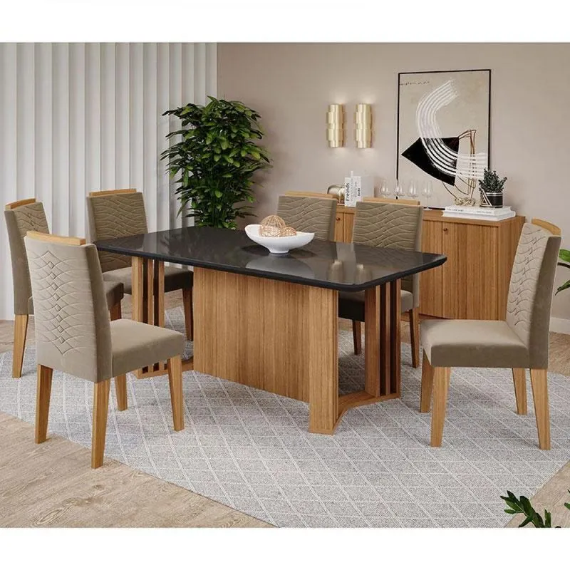 Conjunto De Mesa 1,80 6 Cadeiras Chumbo Joli