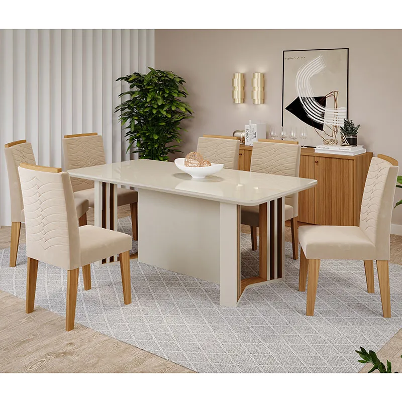 Conjunto De Mesa 1,80 6 Cadeiras Off White Nude