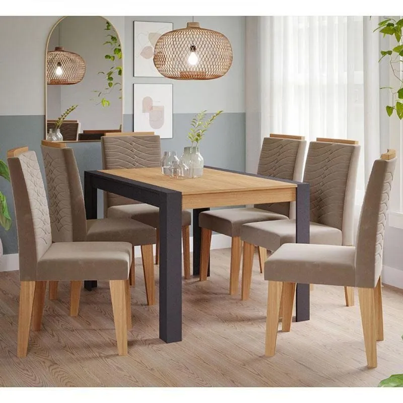 Conjunto De Mesa 1,30 6 Cadeiras Chumbo Joli