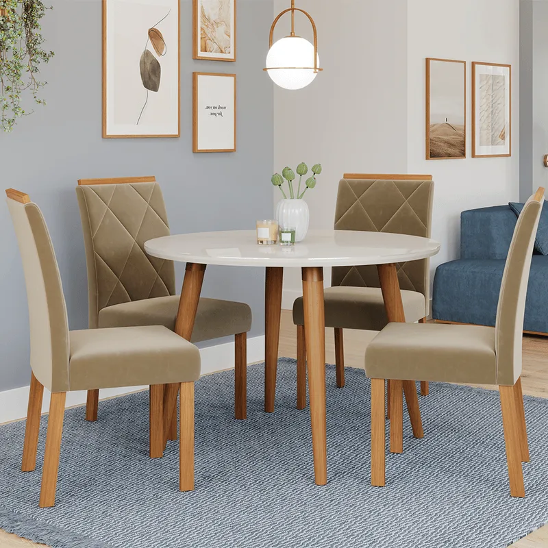 Conjunto de Jantar Cimol 110x110cm Dani com 4 cadeiras Fernanda Madeira/Joli Madeira/Joli