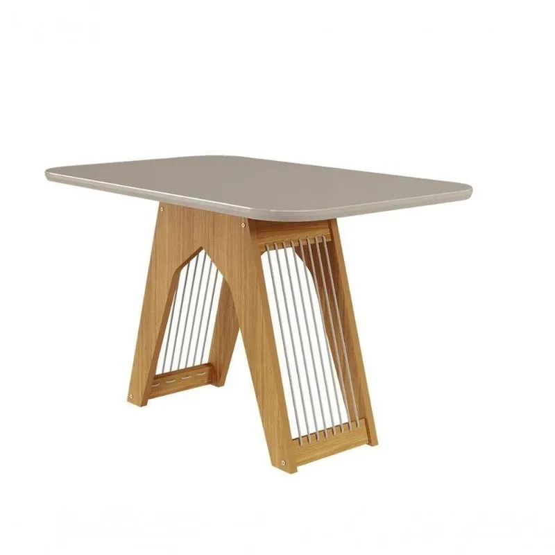 Conjunto Sala De Jantar Carol 130x80 Tampo Mdf/vidro 4 Cadeiras Nature/offwhite/linho Bege