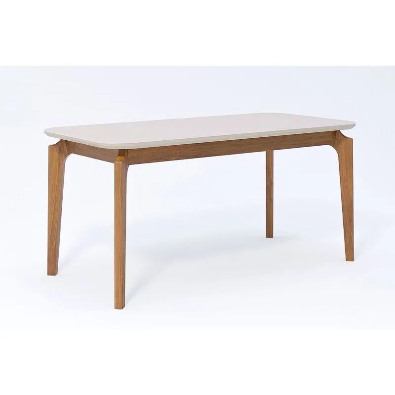 Mesa de Sala Jantar Ficus c/ Tampo Madeirado Vidro 160x80cm Carvalho/Off White - Cimol