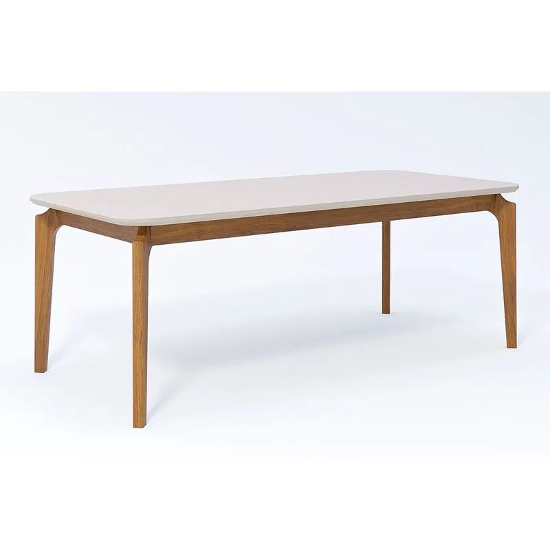 Mesa de Sala Jantar Ficus c/ Tampo Madeirado Vidro 210x100cm Carvalho/Off White - Cimol