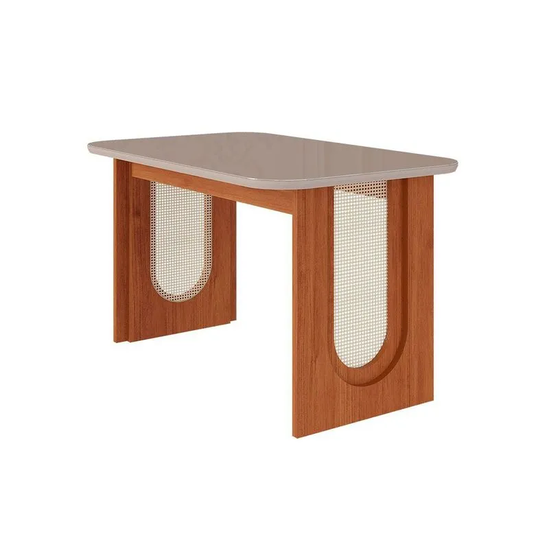Mesa de Sala Jantar Valentina c/ Tampo Madeirado c/ Vidro 130x80cm Cinamomo/Off White - Cimol