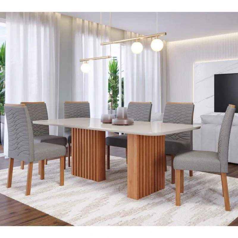 Conjunto Sala de Jantar Mesa Ester 180cm 6 Cadeiras Clarice Cimol