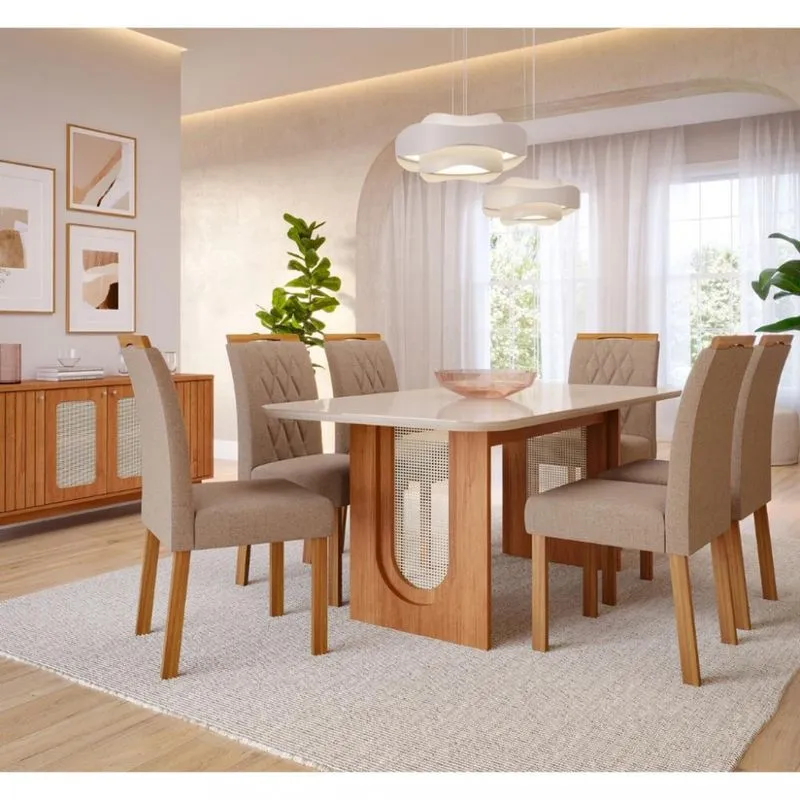 Conjunto Sala de Jantar Mesa Valentina 180cm 6 Cadeira Juliana Cimol