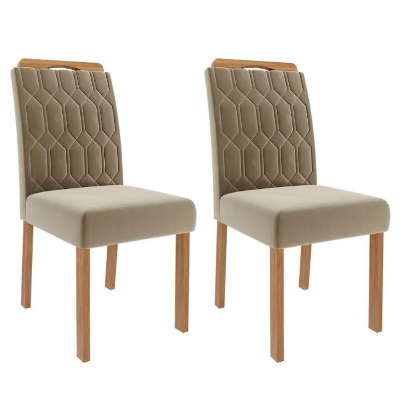 Kit 2 Cadeiras Estofadas Paola Wood 20225 Madeira Tauari Suede Joli Marrom Milani Movelaria