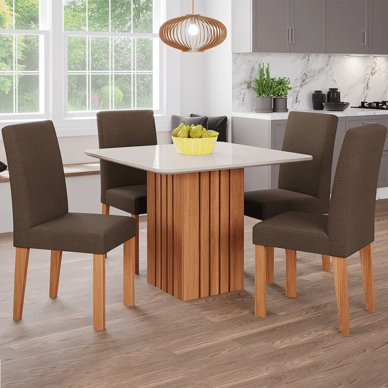Conjunto de Jantar Cimol 95x95cm Ana com 4 cadeiras Maia Cinamomo/Mascavo Cinamomo/Mascavo