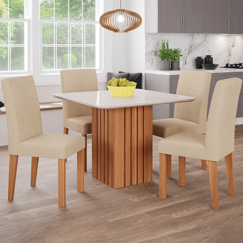 Conjunto de Jantar Cimol 95x95cm Ana com 4 cadeiras Maia Cinamomo/Gengibre Cinamomo/Gengibre