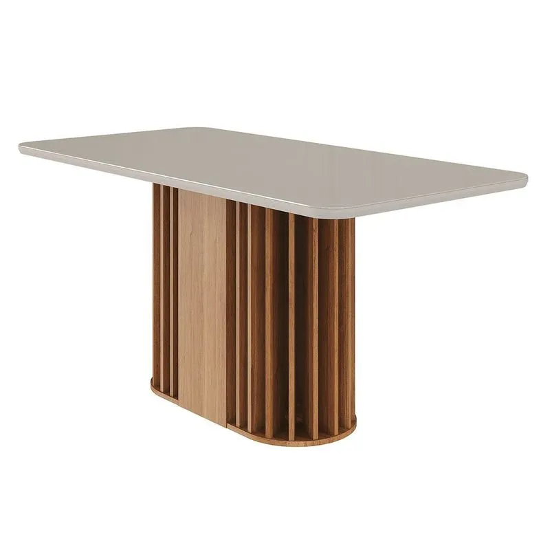 Mesa de Sala Jantar Julieta c/ Tampo Madeirado Vidro Reto 160x80cm Cinamomo/Off White - Cimol