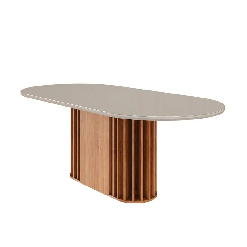 Mesa De Jantar Julieta Oval 210cm Cinamomo Com Vidro Off White - Cimol