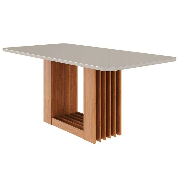 Mesa de Sala Jantar Ariela c/ Tampo Madeirado Vidro 180x90cm Cinamomo/Off White - Cimol