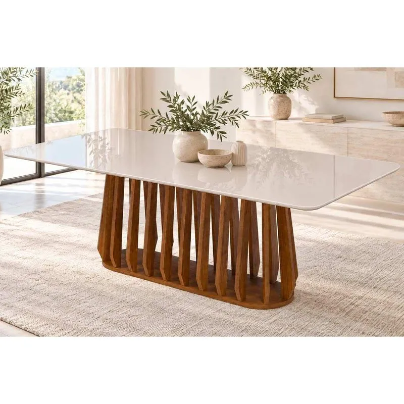Mesa Jantar Pitanga Madeira com Vidro 220cm Madeira/Offw Cimol