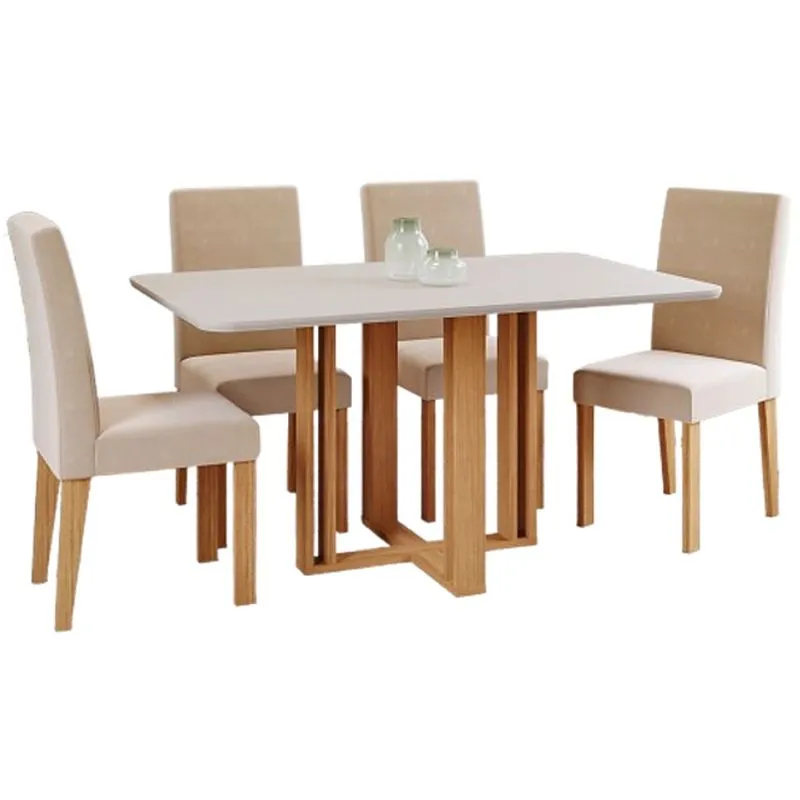 Conjunto Mesa Flora 1.3m Sem Vidro Com 4 Cadeiras Maia Nature Off White Nude - Cimol