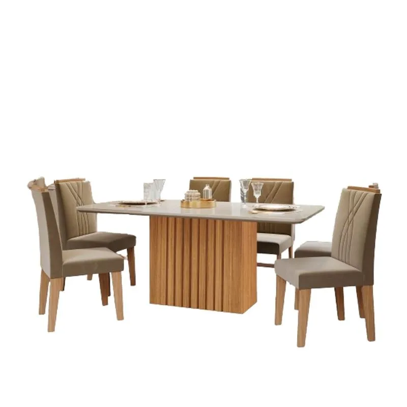 Conjunto Mesa De Jantar Ana 180cm Natura E Off White Com 6 Cadeiras Nicole Joli - Cimol