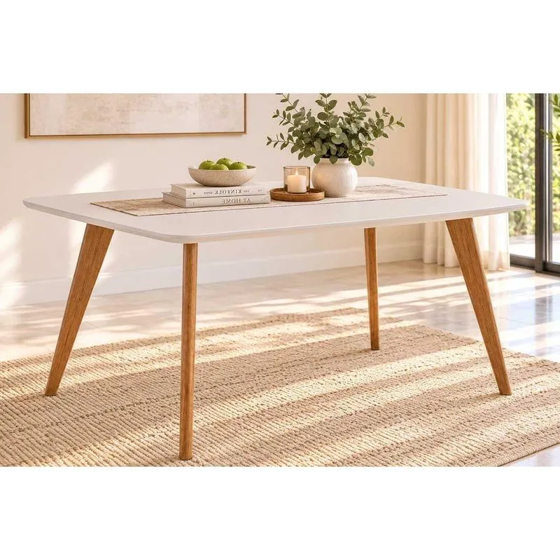 Mesa Jantar Acerola Madeira c/ Vidro 130cm Madeira/Off Cimol