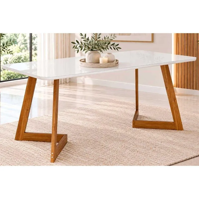 Mesa Jantar Caju Madeira com Vidro 210x100cm Madeira/Off Cimol