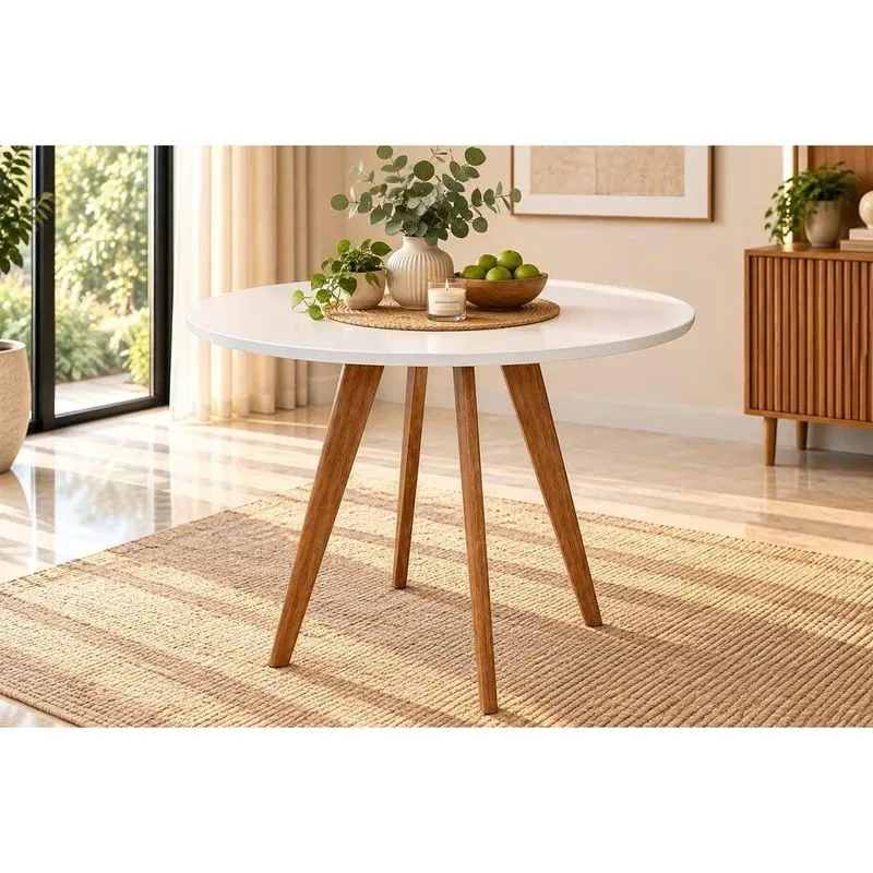 Mesa Jantar Acerola Madeira com Vidro 109cm Madeira/Off Cimol