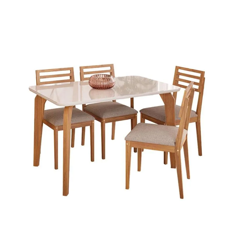 Conjunto de Mesa Retangular Papaia com 4 Cadeiras Juparanã Madeira Maciça e Vidro Off White
