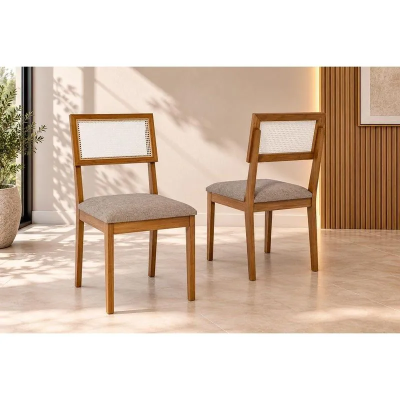 Cadeira Jantar Kit 2un Palmas Madeira/linho Bege Cimol