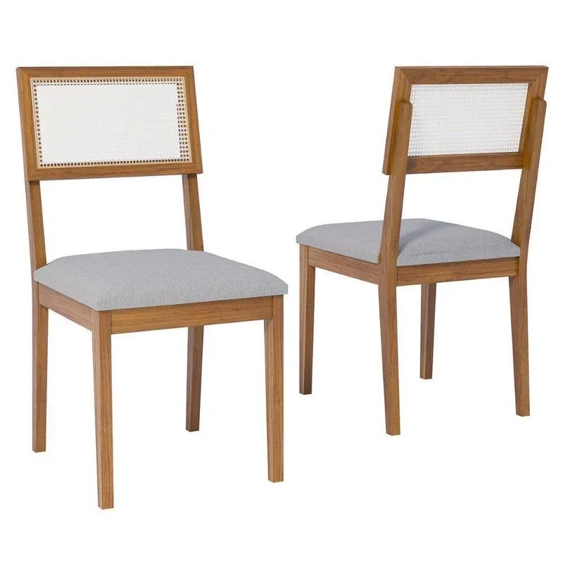 Kit 2 Cadeiras Estofadas Madeira Maciça 22155 Linho Cinza Ornar