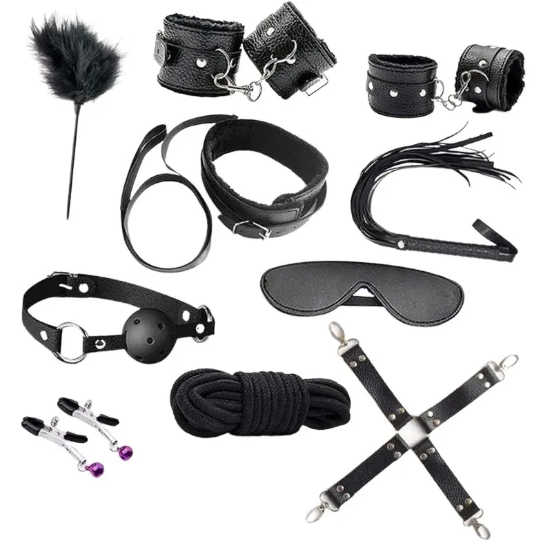 Kit Sado Premium 10 Peças Preto (algemas, Chicote, Corda...)