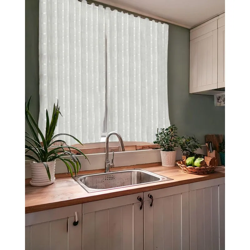 Cortina Para Cozinha 220cm x 140cm Voil Xadrez Branca UN