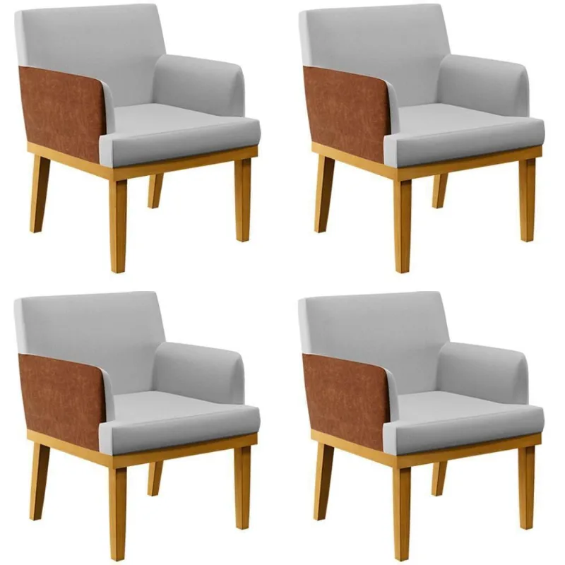 Kit 04 Poltronas Beatriz W01 Linho Cinza Camel