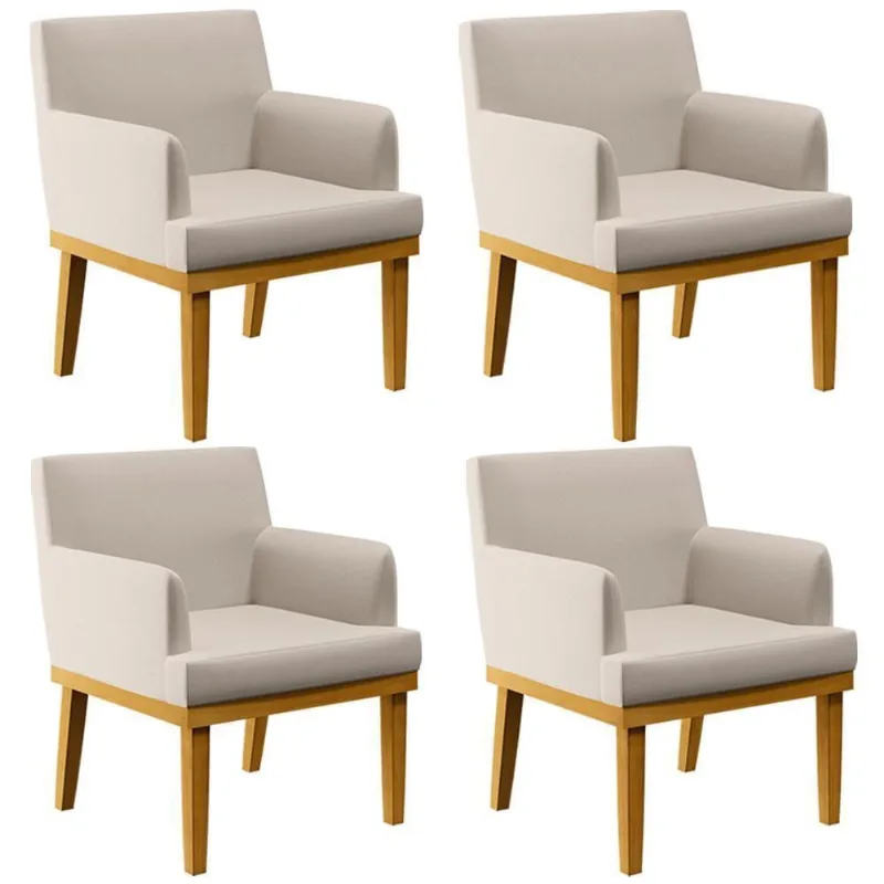 Kit 04 Poltronas Beatriz W01 Linho Cru