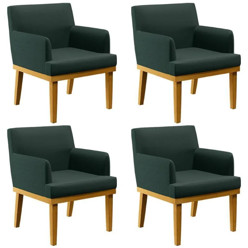 Kit 04 Poltronas Beatriz W01 Linho Verde Musgo